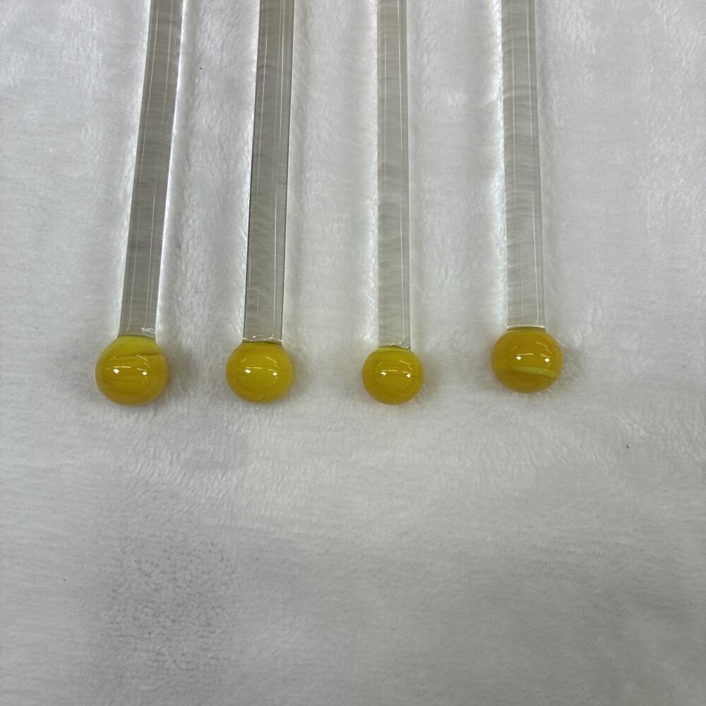 Set of 4 Vintage Glass Lemon Wedge Swizzle Stick Stirrer 11.75" Summer Free Ship - Picture 4 of 7